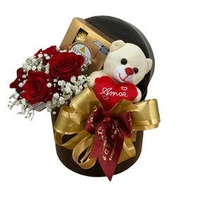 Rosas, Chocolates e Urso na Box 